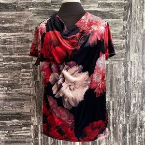 Vintage Large flower print Liz Claiborne Career top back with red/pink large